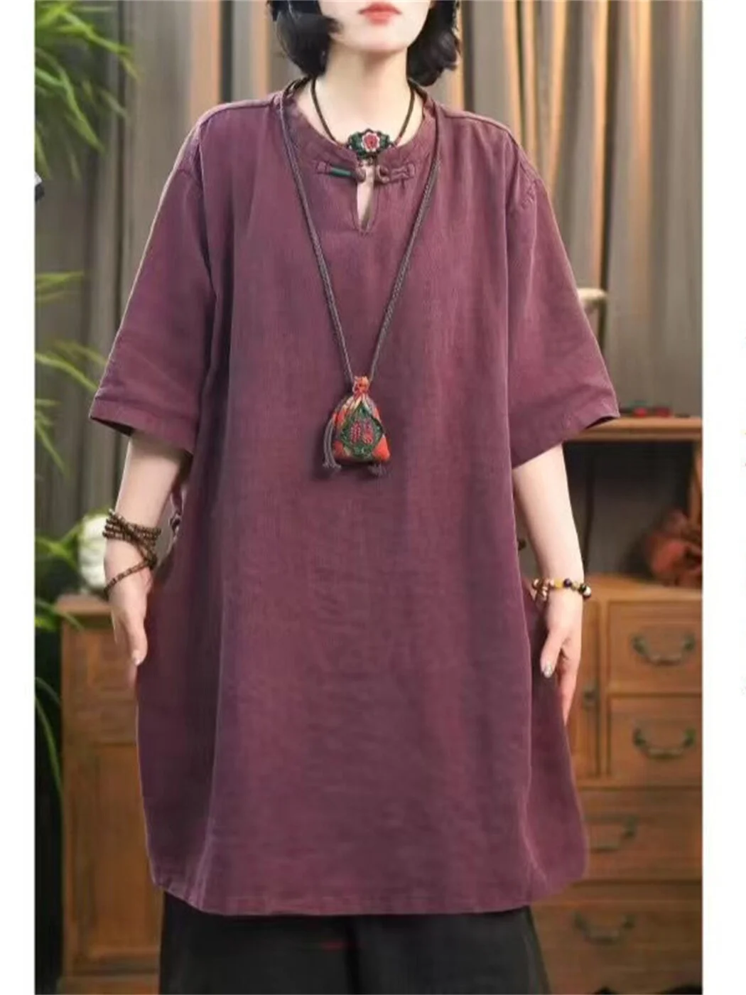 

Linen irt Long Sve Middle-aged And ly Zen Sle Пятиконечный irt Женское длинное пальто irt Commute Sle