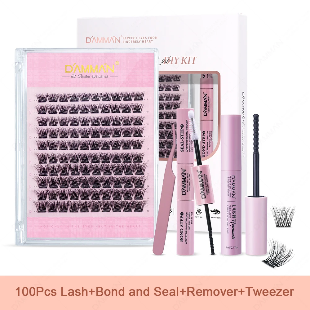 

DAMMNA DIY Lashes Extension Kit with Lash Bond and Seal Lash Tweezers Eyelash Remover Lash Clusters for Lash Extension Beginners