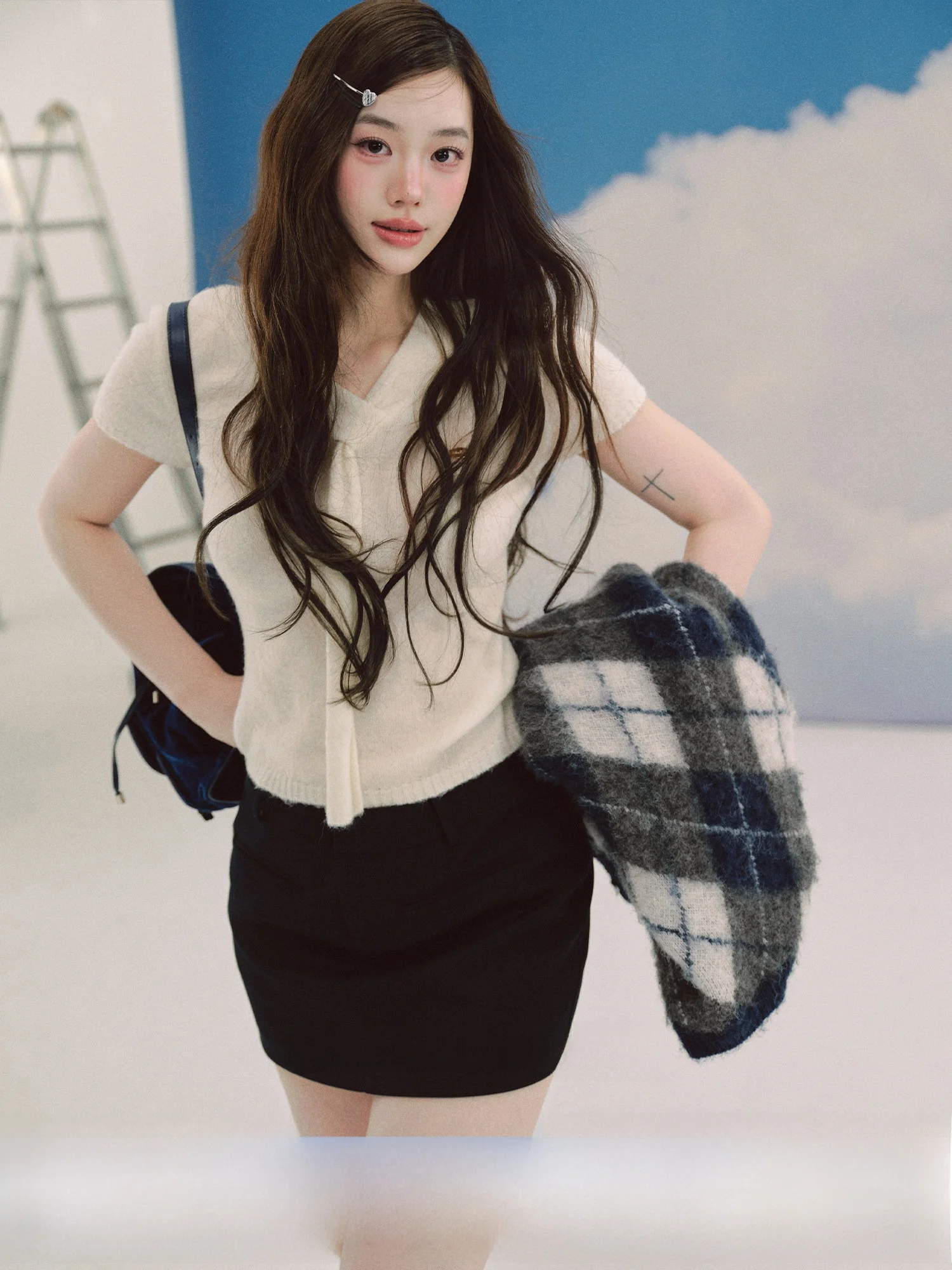 

LaluneDuCiel Soft Knitted Top Women's Waist-Cinching Romantic Sa Gentle Sle Faionable Casual ort Sve Sweater