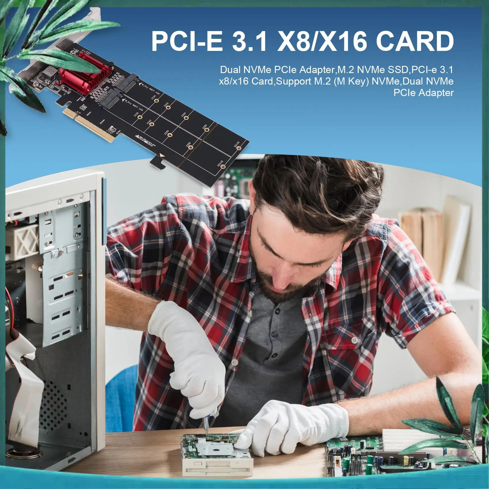 YSS-Dual Nvme Pcie Adapter,M.2 Nvme SSD To PCI-E 3.1 X8/X16 Card Support M.2 (M Key) Nvme SSD 22110/2280/2260/2242