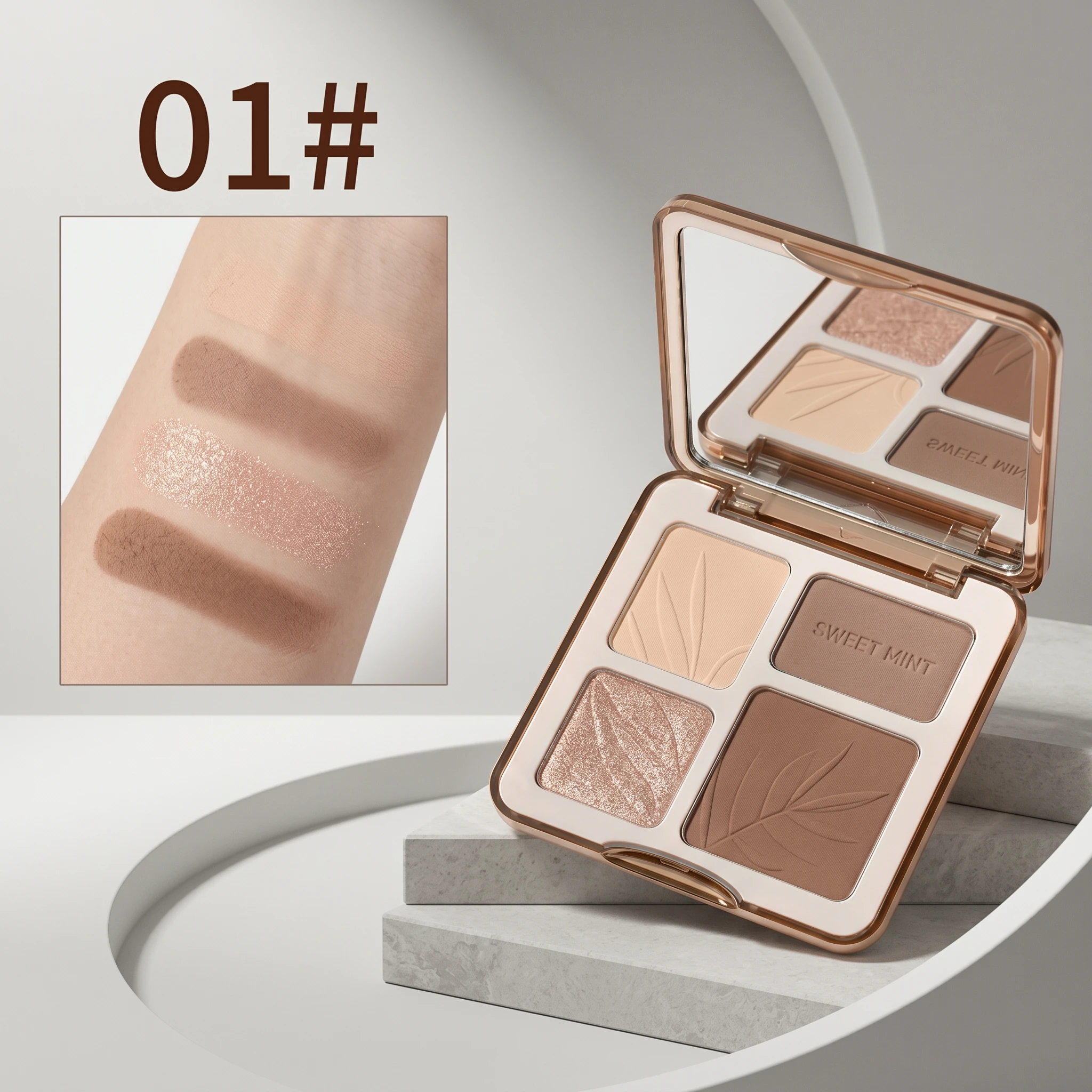 Sweetmint 4-Color Contour Palette Highlight & Contour Integrated Fine Texture Easy to Blend Beginner Friendly