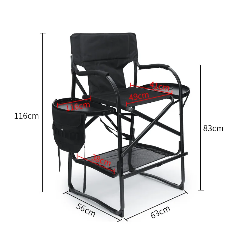 New Aluminum Alloy Makeup Chair Portable Foldable Multi-functional Hair High Foot Black Backrest Outdoor Director Chair