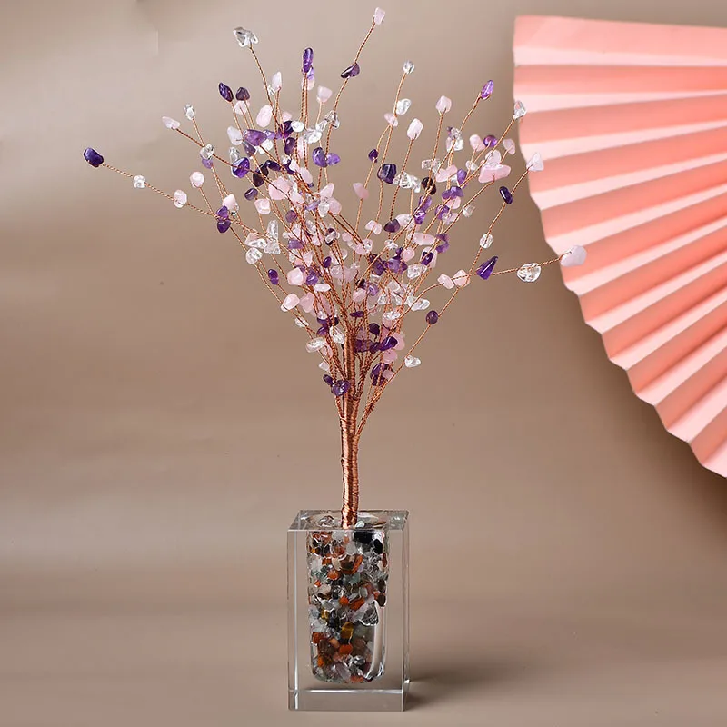 Natural Crystal Pebbles Money Colorful Crystal Tree Home Entrance Decorative Item Opening Ceremony Gift Lucky Money Symbolism