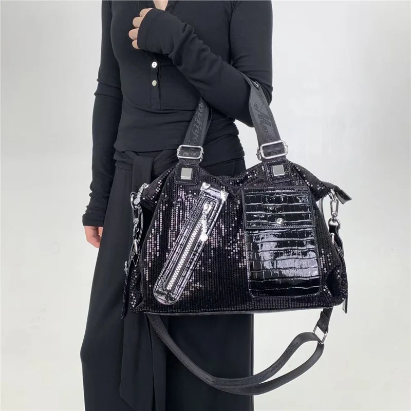 

Fashion Punk Style Y2k Women Hobo Shoulder Bags Sequin Crocodile Pattern Design Ladies Underarm Bags Y2k Handbag Clutch Purse