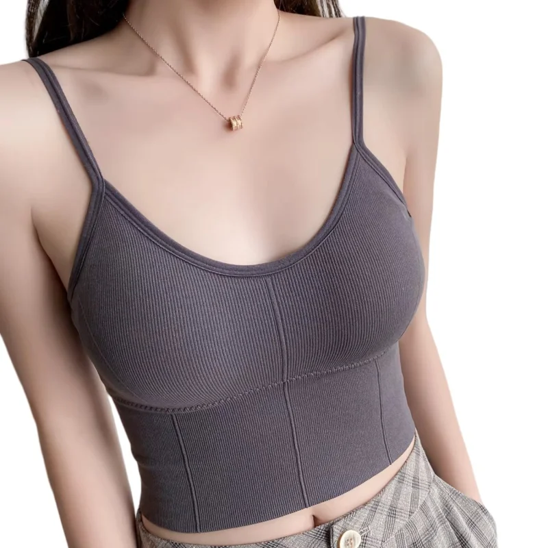 女性トップスシームレスブラジャーチューブトップフィットネスクロップトップ快適下着女性 U バックセクシーなランジェリーパッド入りキャミソール