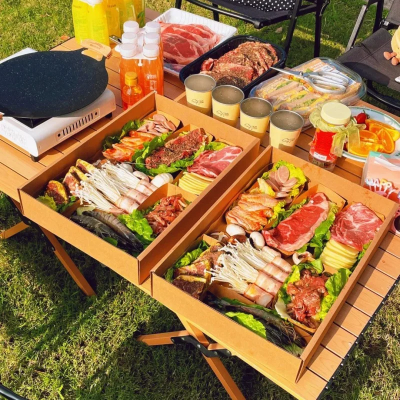 

Custom. Spring Outing Packaging Picnic Box Packing Box Lunch Box Disposable Camping Outdoor Barbecue Box Dessert Barbecue Kraft