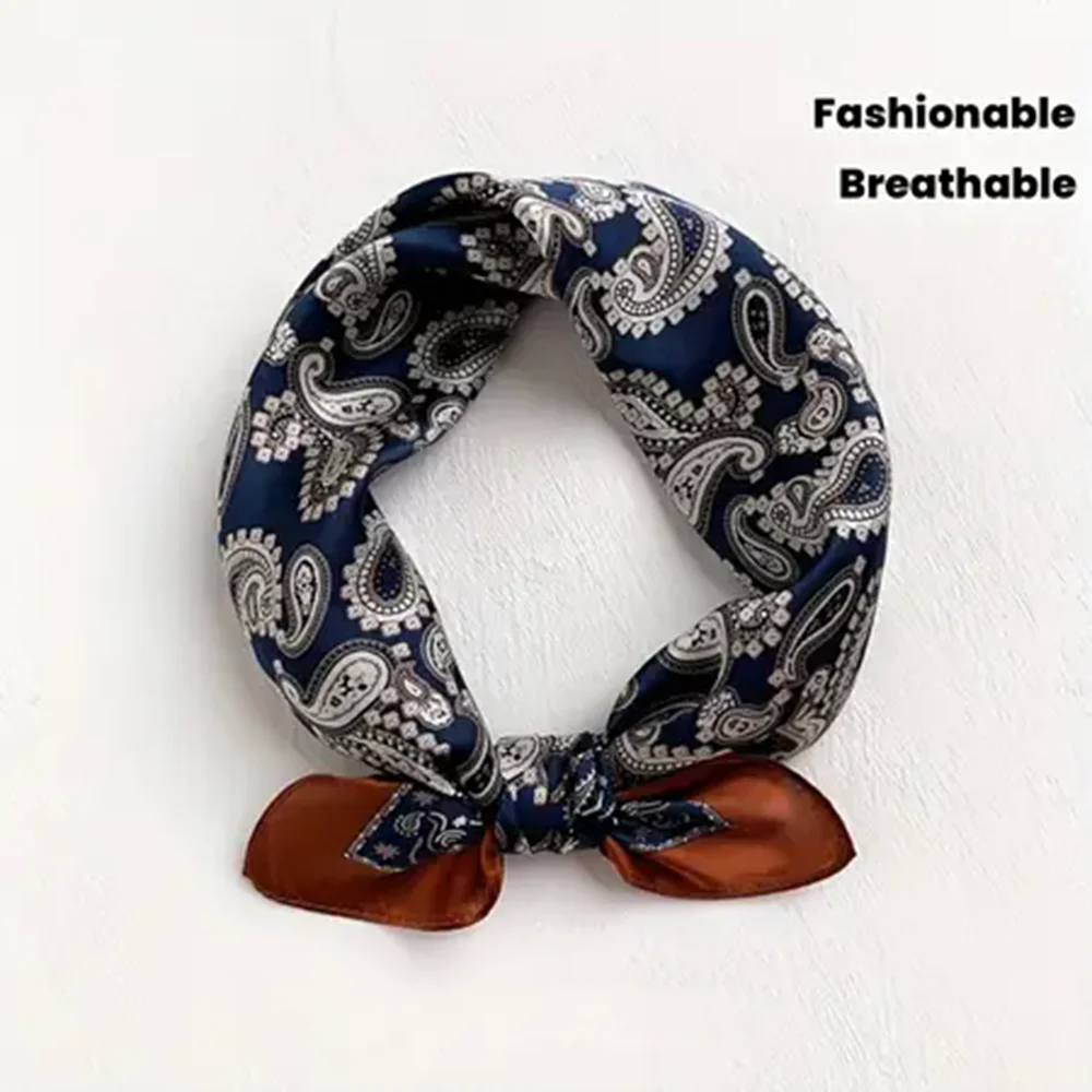 1pc Retro Style Paisley Houndstooth Printed Square Scarf Soft Satin Thin Smooth Neck Scarf Sunscreen Headscarf Women Head Wrap