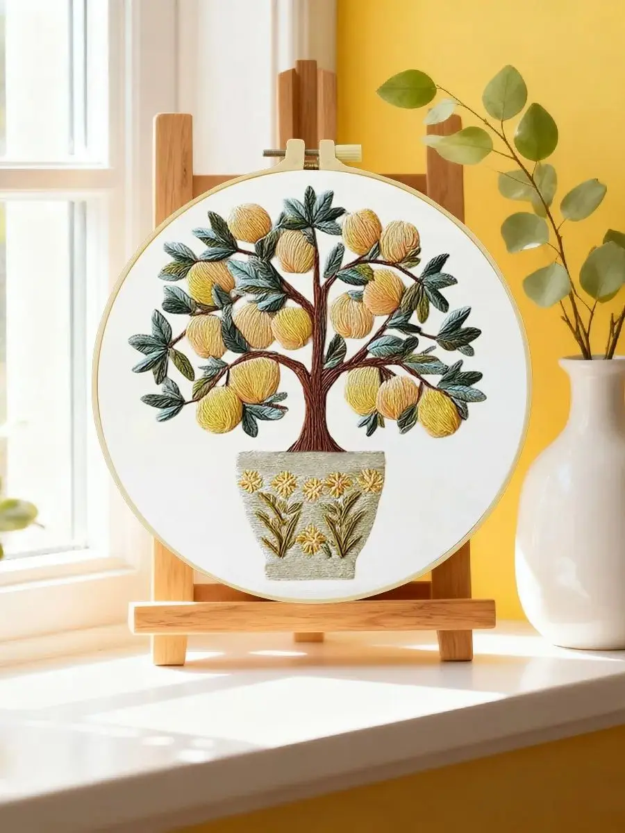 1 Stück 20X20CM/15X15CM 7,87/6,3 Zoll Obstbäume Stickerei Starter-Kit DIY-Kit DIY-Stickerei-Set für Anfänger – Detail 6
