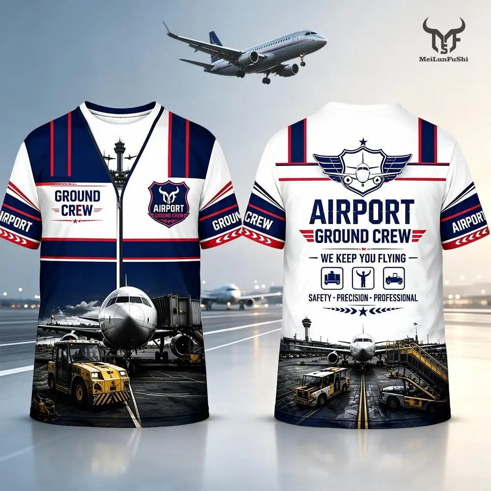 Airport Ground Crew 3d Print T-Shirt Fashion Airplane Graphic Work Uniform Summer Breathable Casual Men Women Short Sleeve Tops