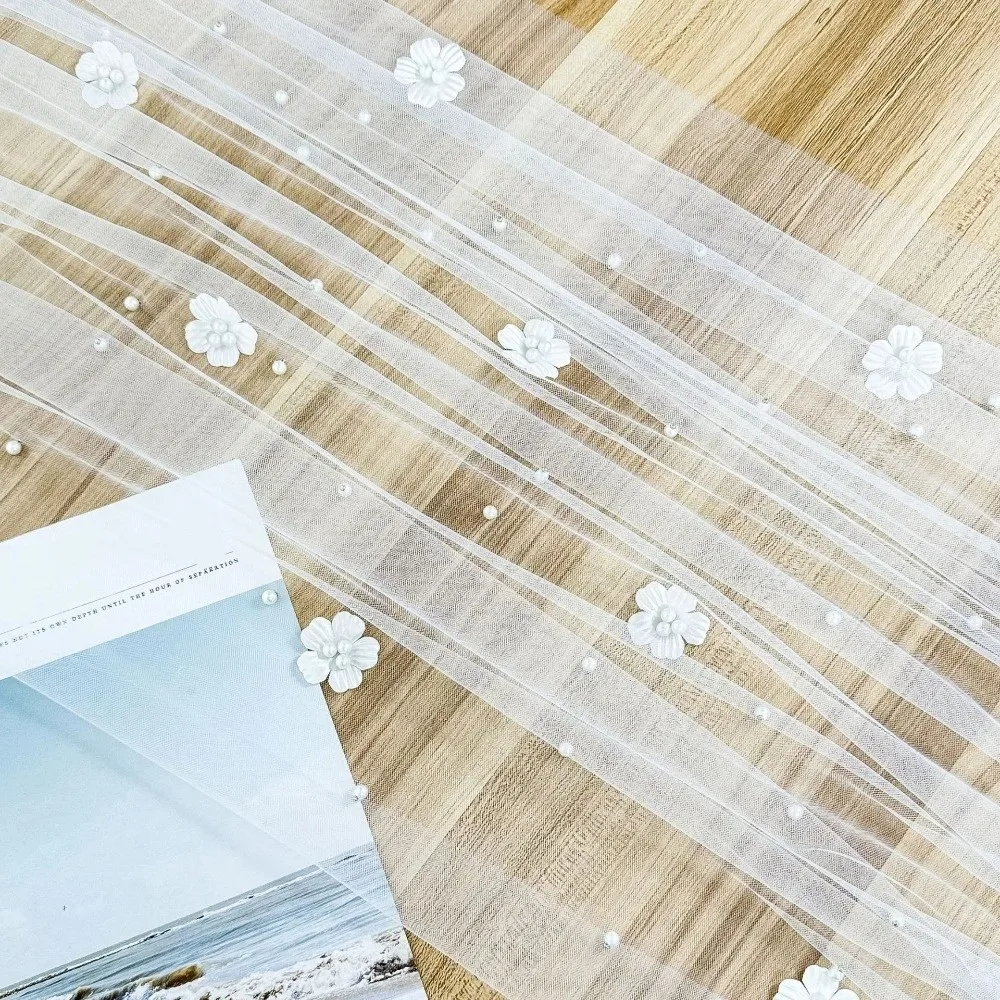 Elegant Flower Pearl Tablecloth Romantic Semi-Transparent Table Runner Pearl Embellishments Decorative Wedding Table Runner