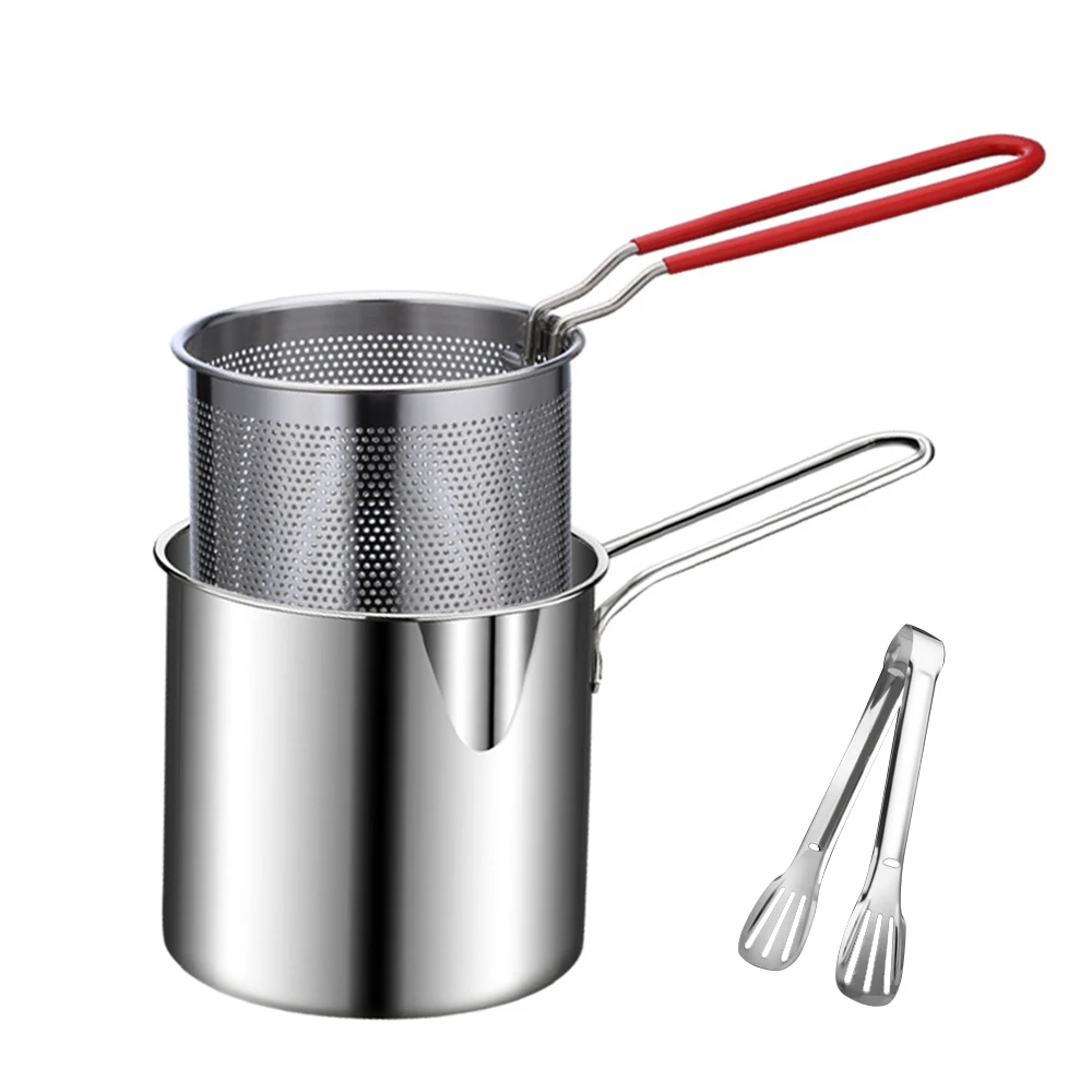 Deep Frying Pot Milk Pot Deep Fryer 2pcs 3pcs Tempura Fryer Pan With Strainer for Kitchen French Fries 304 Stainless Steel