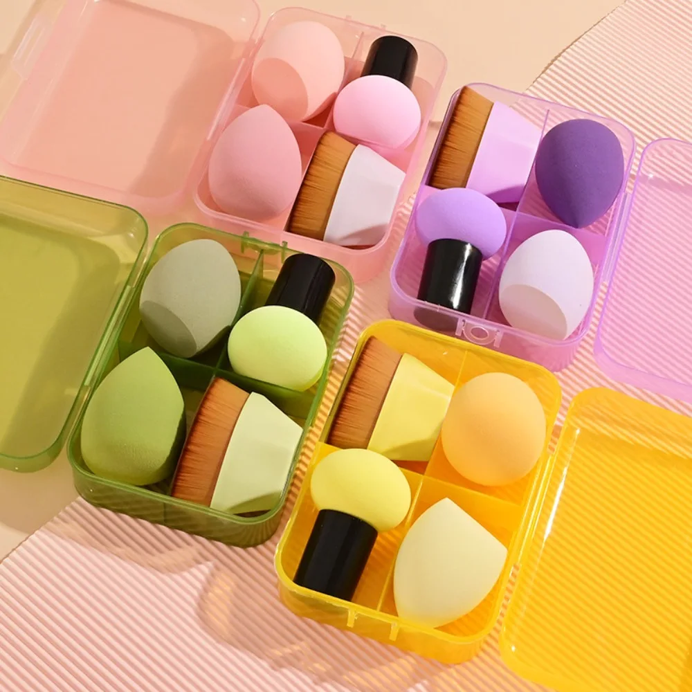 4Pcs Beauty Pro Foundation Cosmetic Puff Set Dry Wet Usable Makeup Tool Magic Brushes With Box Sponge Powder Makeup