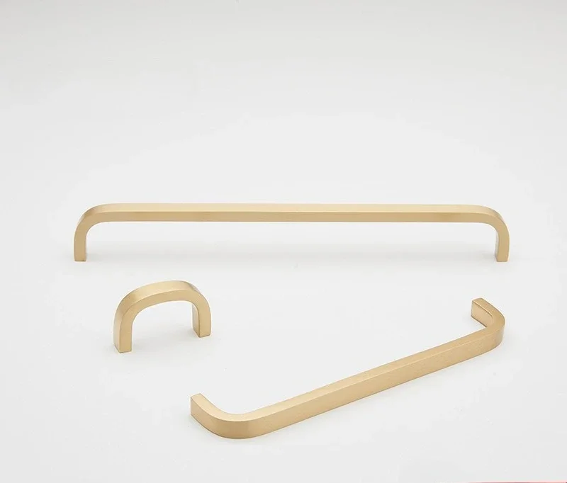 yesAntique Bronze Solid Brass Cabinet Handles U Shape Minimalist Drawer Pulls Wardrobe Cupboard Furniture Hardware Knobs