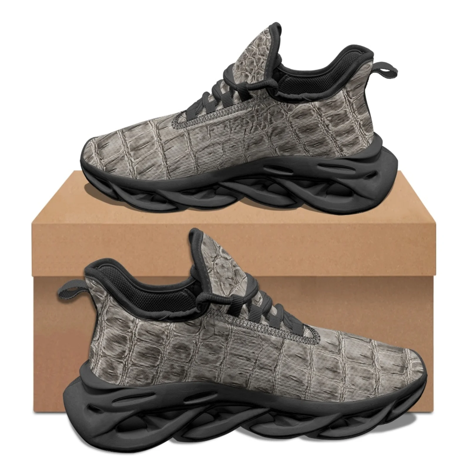PENSTROLL Crocodile Texture Men's Fashion Sneakers, Mesh and EVA Athletic Trainer, Lightweight for Gym and Casual Wear