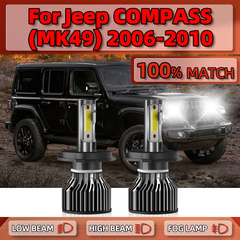 

LED Headlight Bulbs 120W 20000LM Canbus Car Light 12V 6000K Turbo Lamps For Jeep COMPASS (MK49) 2006 2007 2008 2009 2010