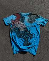 Xzavier Oriental Dragon Print T-Shirt Gothic Blue Graphic Streetwear Tee for Men Women Retro Short Sleeve Casual Top Unisex