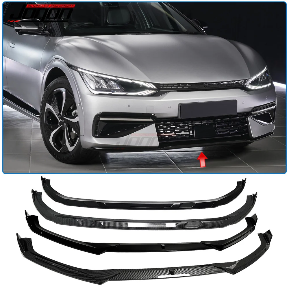 For Kia EV6 2021 2022 2023 Front Lip Front Bumper Splitter Carbon Fiber Look Car Exterior Accessories 3PCS