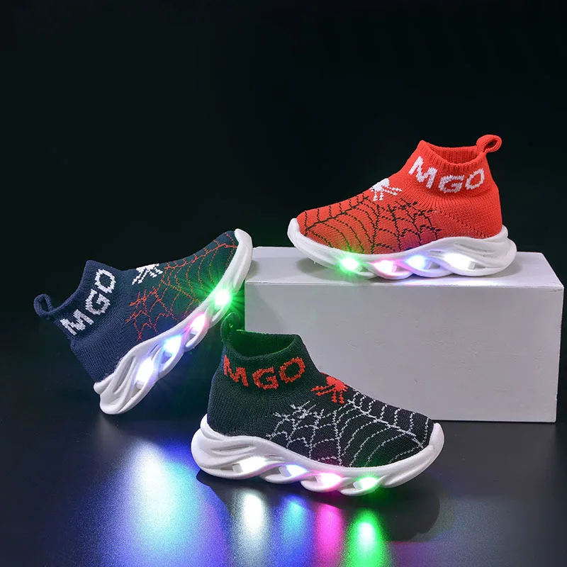 

Kids Sneakers Children Baby Girls Boys Letter Mesh Led Luminous Socks Sport Run Sneakers Shoes Sapato Infantil Light Up Shoes