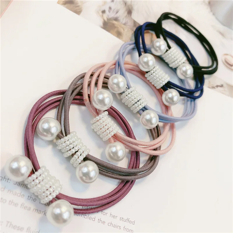 Women Colore Imitation Pearl Head Ropes Hair Tie Simple Scrunchi Basic Rubber Bands For Girls Hair Accessories On Sales