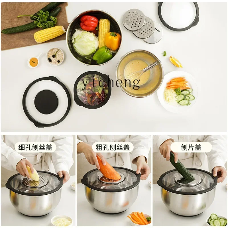 HYS  Stainless Steel Cooking Bowl Food Grade Grater Vegetable Cutter Shredder Non-Slip Baking Dough