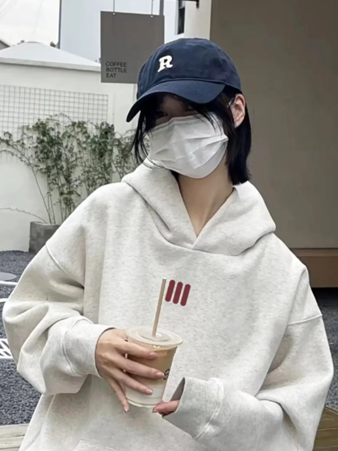 

American Lazy Style Women's Hoodie Flower Grey Fleece Lined Sweatshirt Korean Version Heavyweight Autumn Winter New Arrival