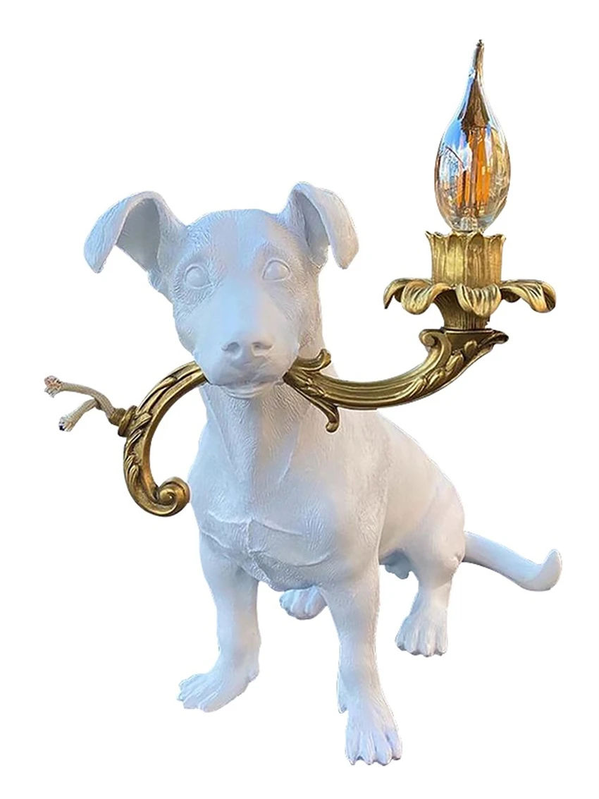 Italian animal dog candlestick table lamps Nordic creative living room bedroom study bedside ornaments white resin desk lights