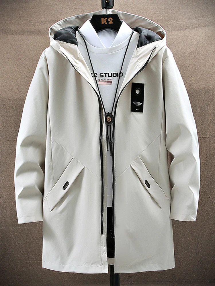 

Men's Mid-Length Fce-Lined Casual Jaet Autumn Winter Korean Sle Hooded Coat Youth Student Leisure Faion Outerwear