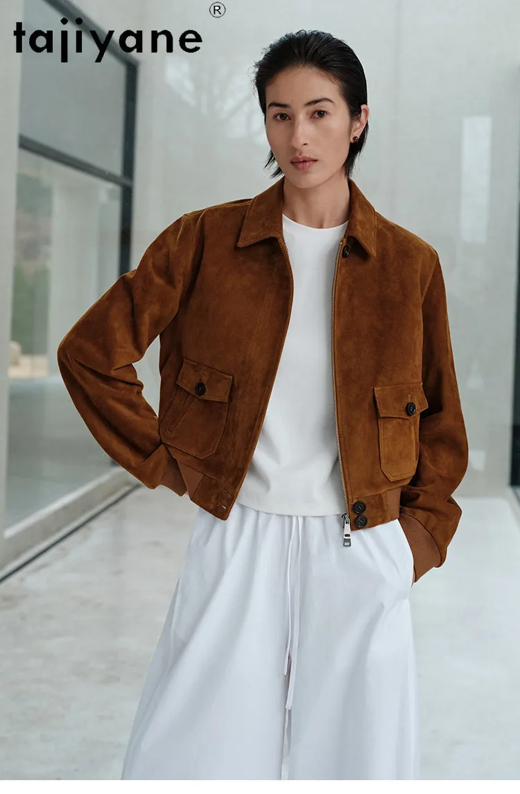 TAJIYANE 100% Real Sheepskin Jackets Woman Retro Short Coats Suede Geniune Leather Jacket New Spring Women Clothes 2026 дубленка
