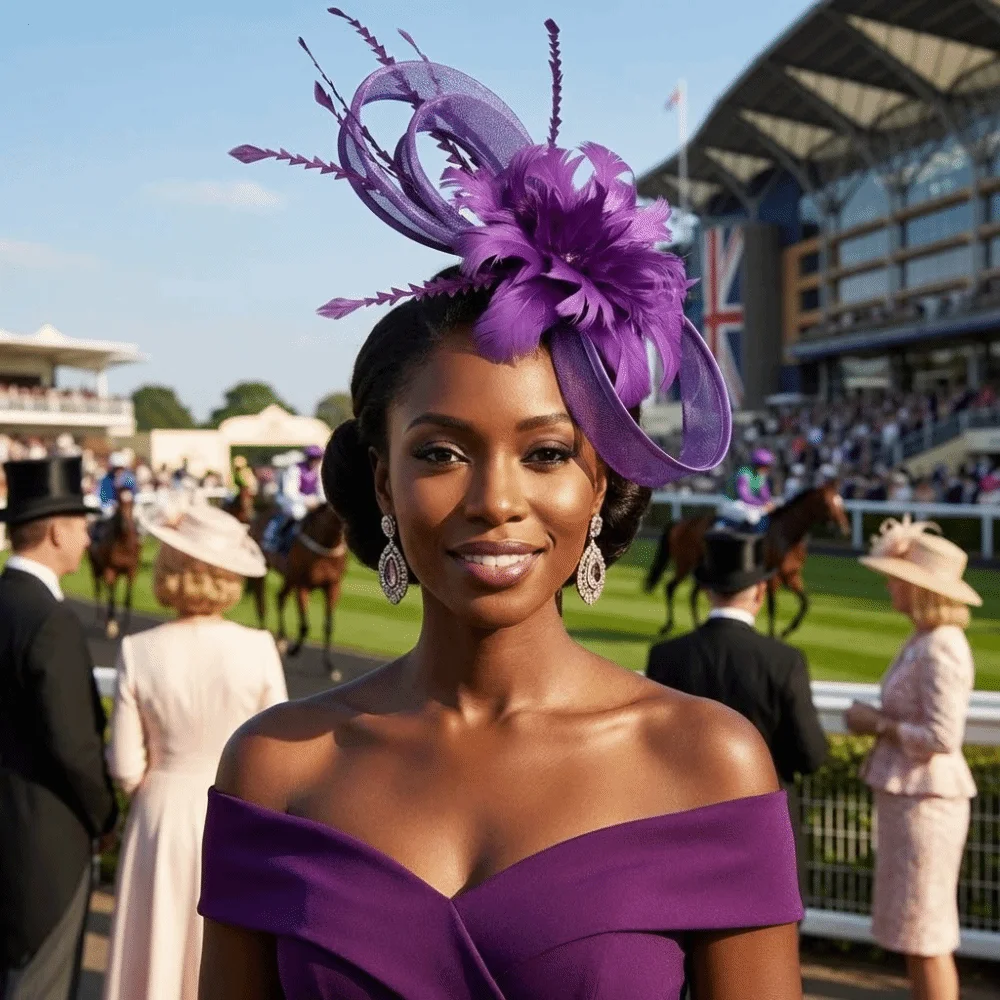 

Royal Ascot Ladies Derby Hats Elegant Headdress Flower Horse Racing Festival Hat Vintage Hair Accessories Mesh Fascinator Hat