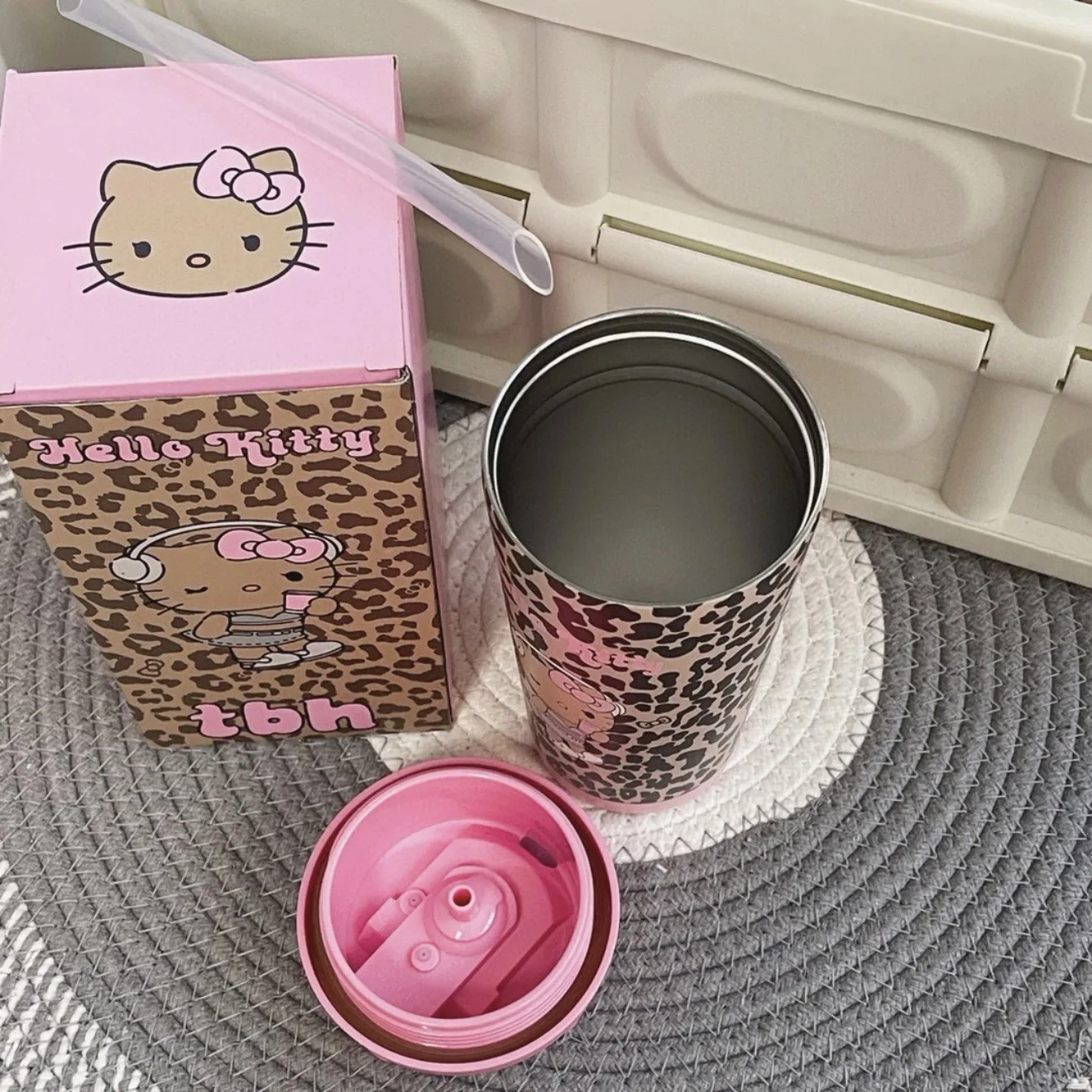 New Arrival Beast Coffee Cup, Leopard‑Print Car‑Use Large‑Capacity Stainless‑Steel Tumbler with Dual‑Drink Design and Straw