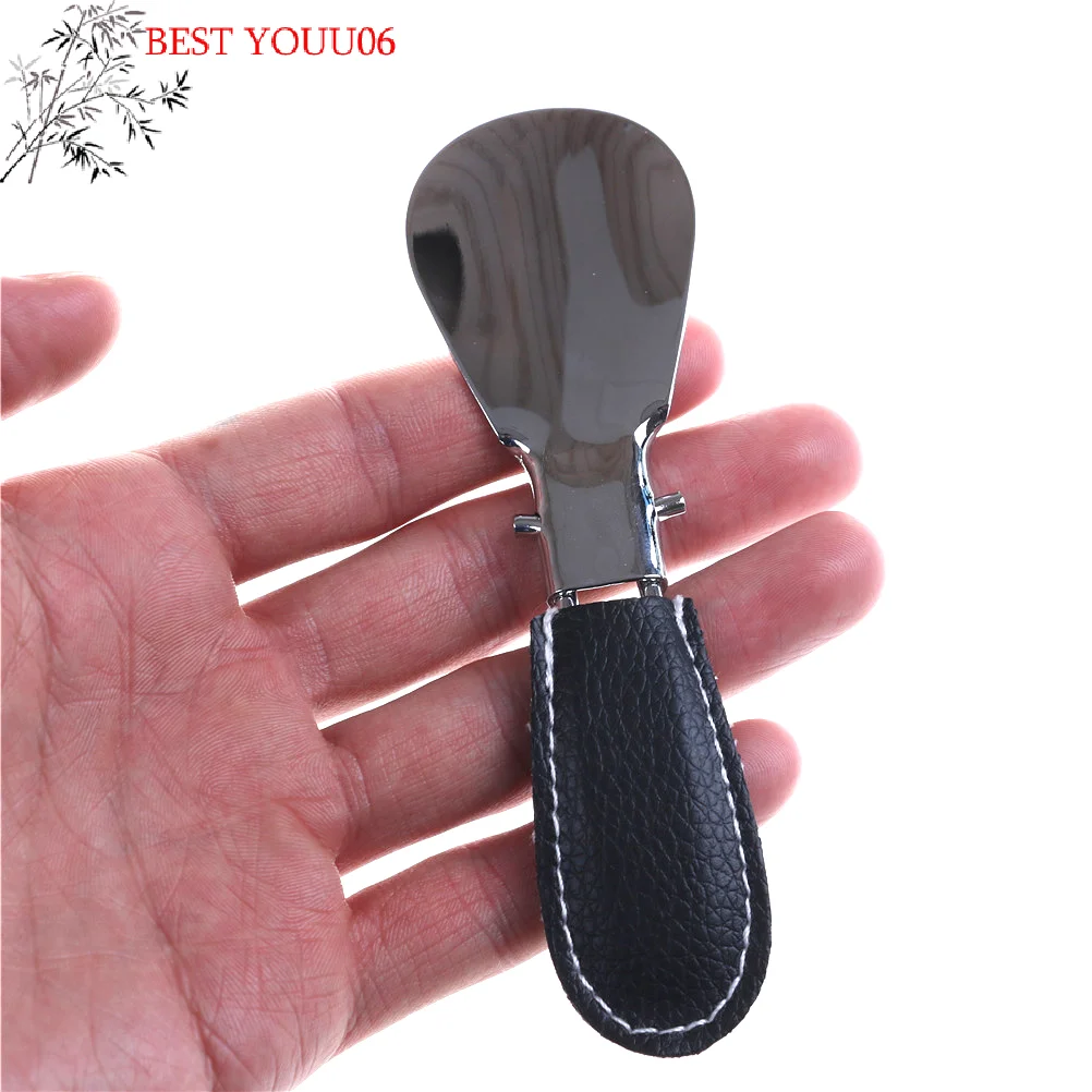 Hot Stainless Steel Durable Shoehorn Foldable PU Leather Handle Easy to Carry For Men Women Shoes
