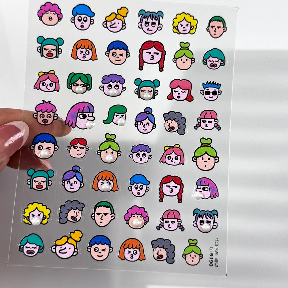 

5D Kawaii Funny Portrait Nail Art Sticker Blowing Bubbles Gril Boy Nail Decals Cartoon Avatar 3D Prearl Bubbles Manicure Slider#