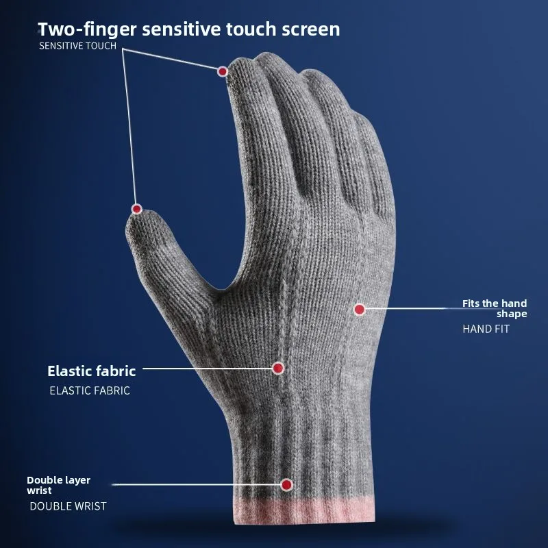 Women Winter Thermal Wool Knit Gloves Korean Style Couple Thickened Touchscreen Full Finger Cycling Cold Weather Hand Protection