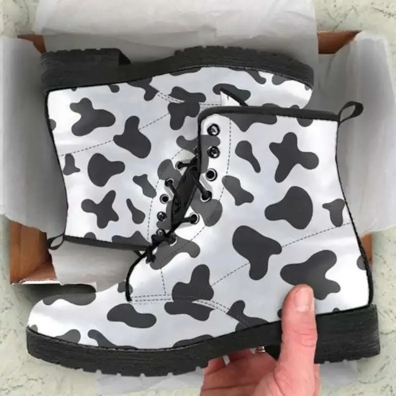 

Cow Leather Boots Handcrafted Custom Print Boots / Cow Men's Women's Winter Boots Cow Footwear