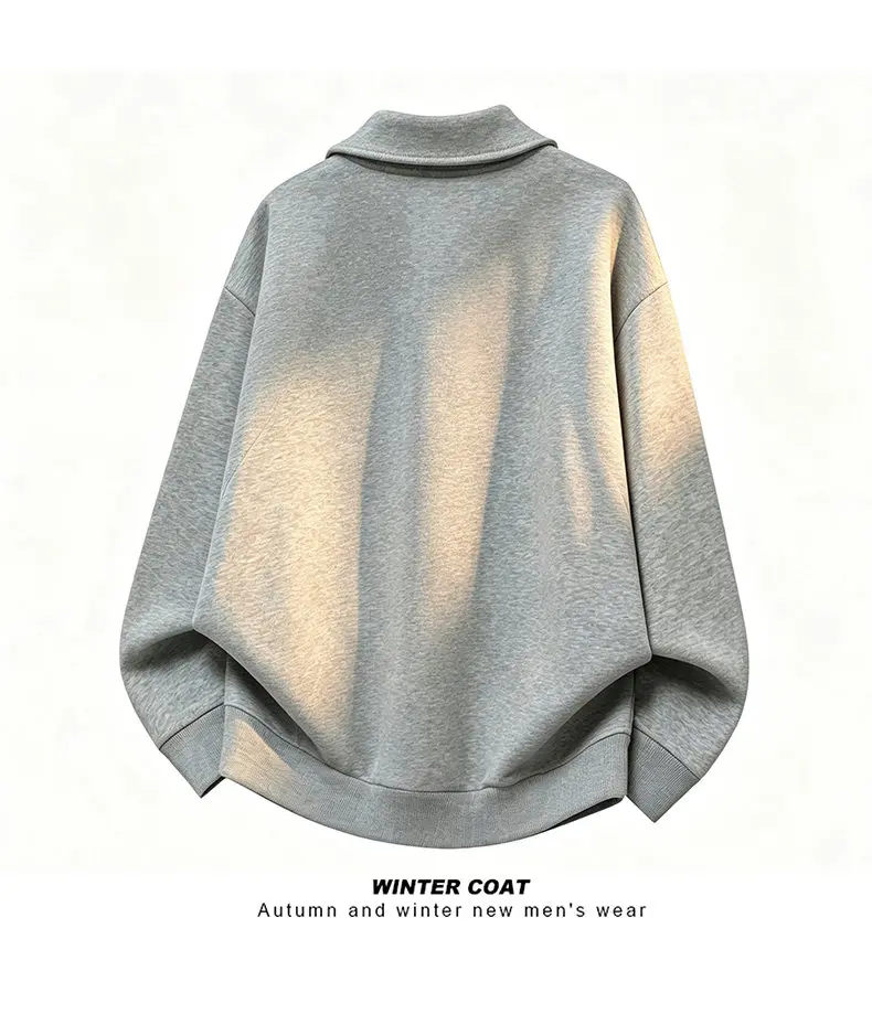 Men's Casual Double Head Zipper Sweatshirt Solid Color Turn-down Collar Loose Fit Autumn 360gsm Comfortable Sweatshirt