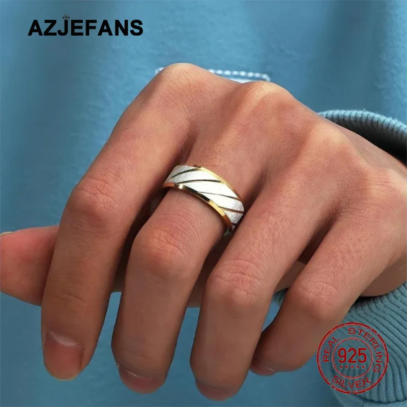 Couple's 925 Sterling Silver 18K Gold Plated Wave Pattern Rings