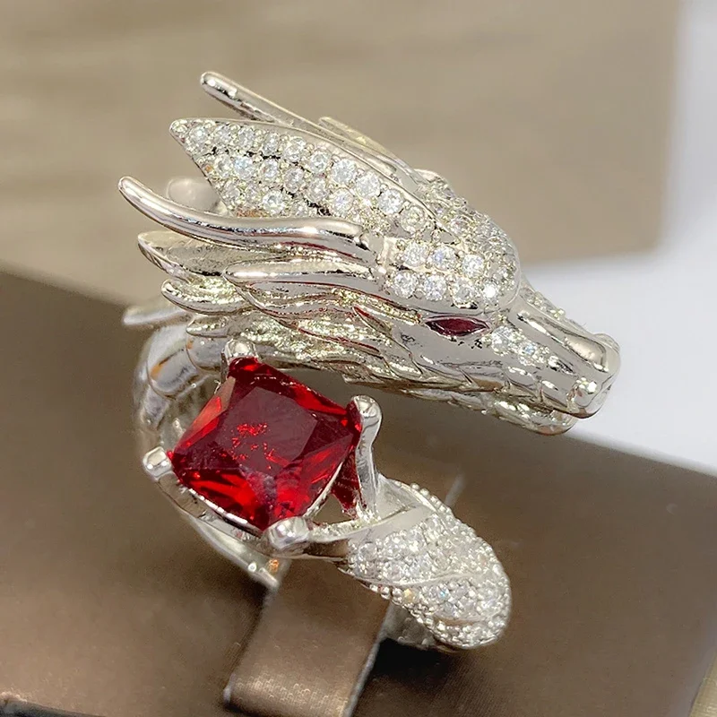 Huitan Novel Dragon Design Opening Rings Delicate Aesthetic Bright Finger Accessories for Women Opulent Chic Jewelry for Party