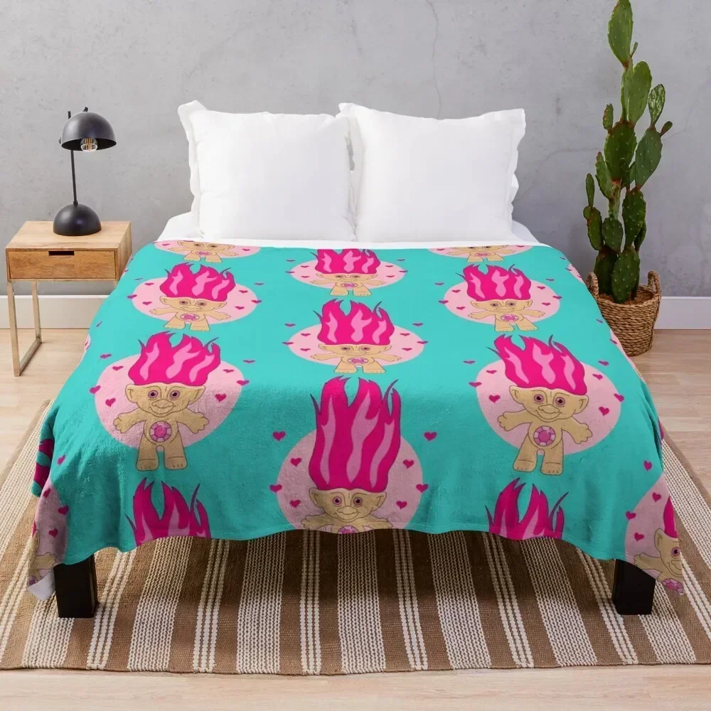 90s Troll Doll Throw Blanket Cozy Napping Blanket Gift for Mom Dad
