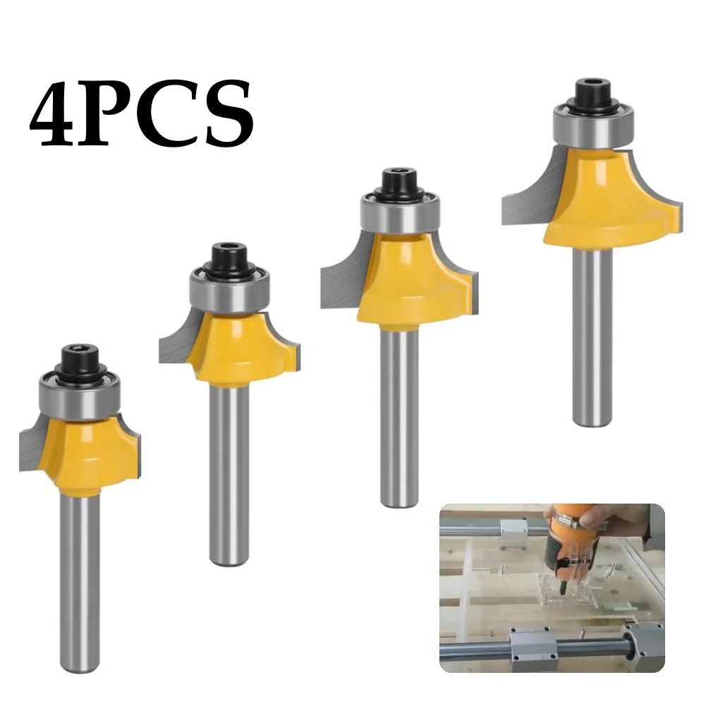 

4PCS Round Corner Router Bit 6mm Shank Straight Milling Cutter For Wood Edging Milling Cutter Carbide Alloy Woodworking Tool
