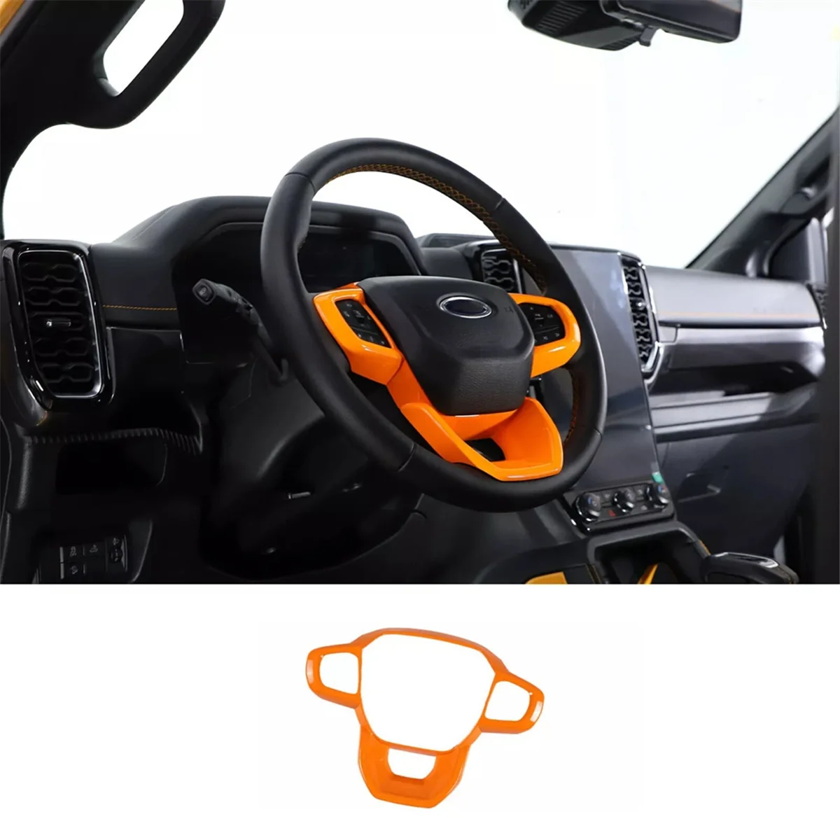 For Ford Ranger 2023 2024 Car Steering Wheel Frame Trim Cover Interior Accessories Orange