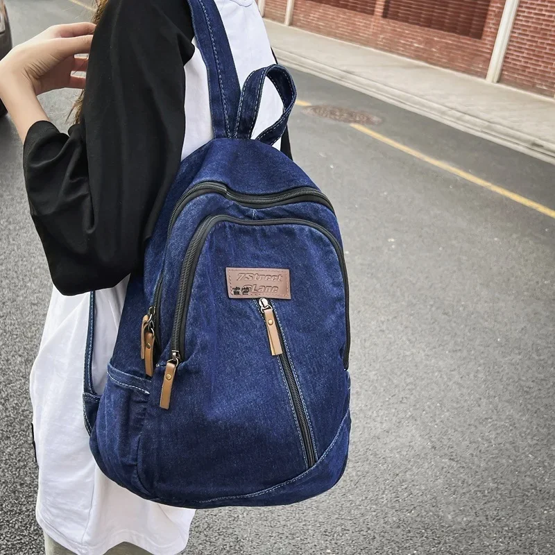 Mochila escolar de mezclilla estilo perezoso Simple japonés, mochila de mezclilla fresca, escuela secundaria americana Retro