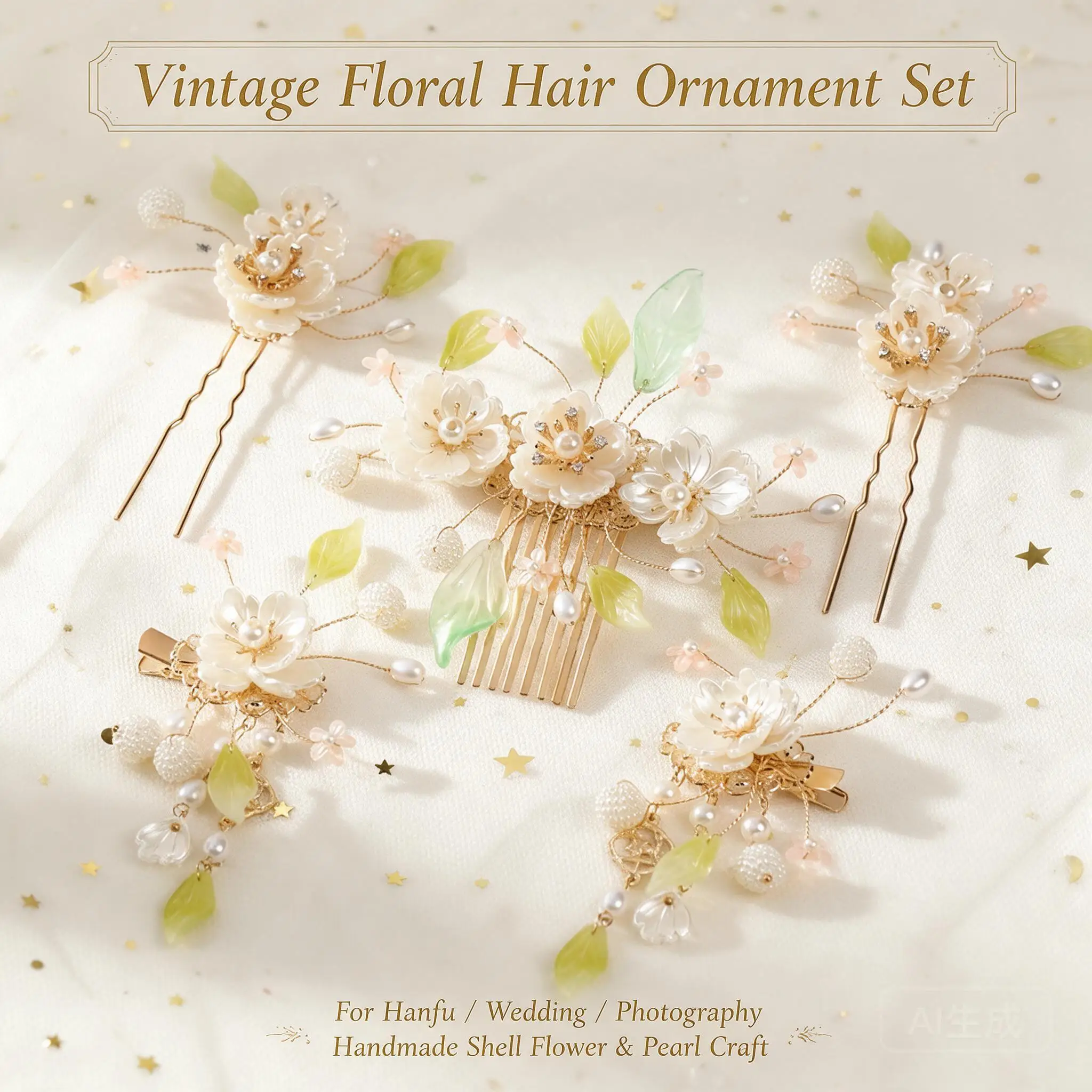 Chinese Vintage Rose Floral Hair Accessories Set Hair Comb Side Clips Hair Pins For Women Hanfu Cheongsam Cosplay Wedding Party