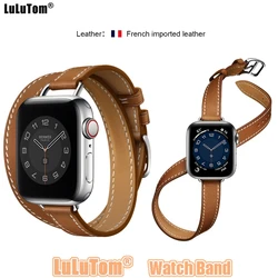 Soft Calfskin Leather Strap For Apple Watch Band 9 8 7 6 5 4 Ultra 2 Double Tour Bracelets Iwatch Series 38mm 40/41mm 49/44/45mm