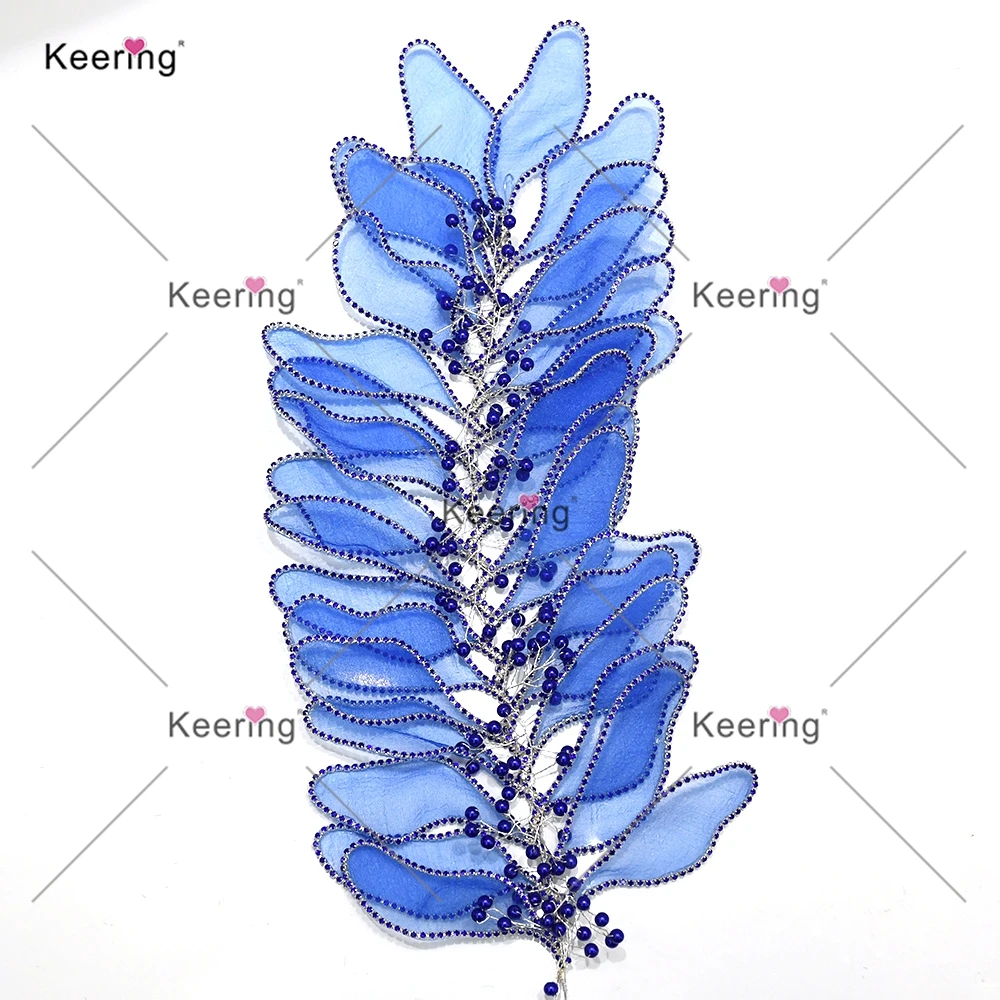 2PCS 3D Wire Flower Rhinestone Applique Petal Artificial Blooming Plant Garden Theme for Wedding Decoration
