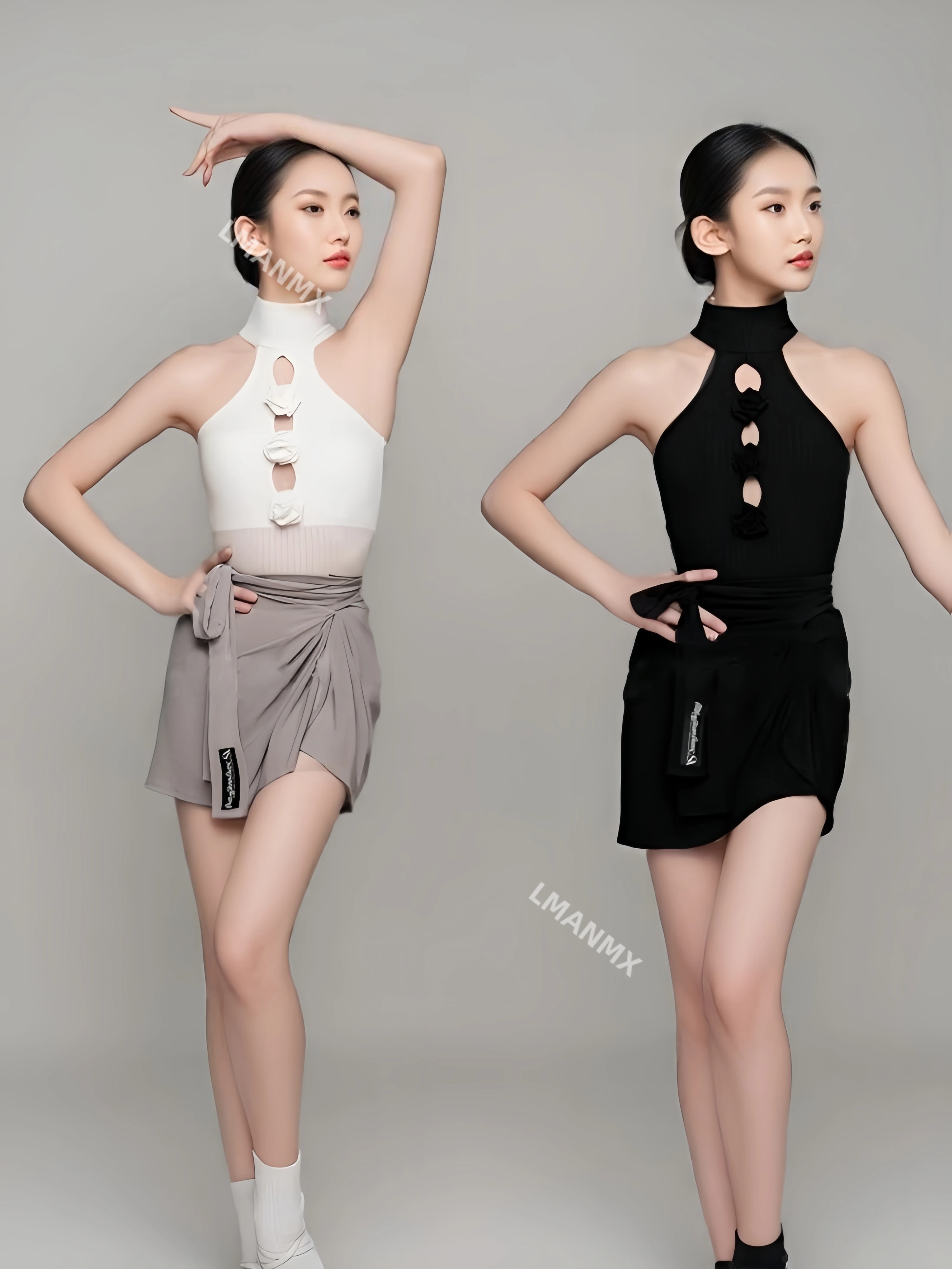 2025 New Children's Latin Dance Dress Jacquard Thread Three Flower Sleeveless Top Strap Short Skirt Versatile Practice Dress