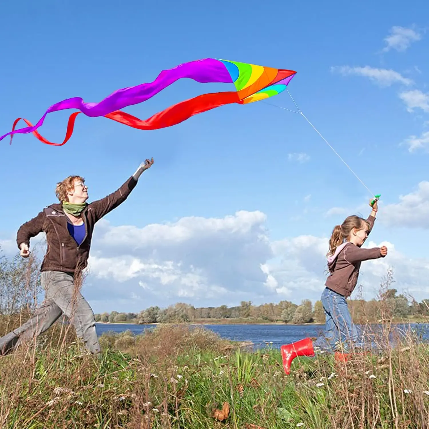 NEW 3m Power Rainbow Triangle /Delta Kites With Kite Handle and Line Good Flying