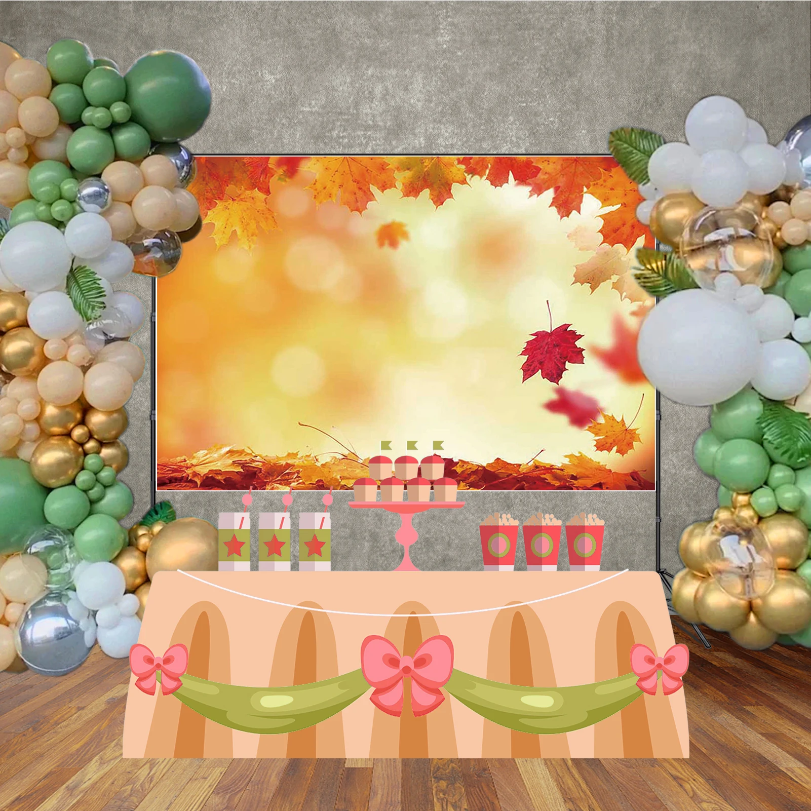 MOON.QG الخريف الشكر الخريف التصوير خوخه أوراق القيقب الذهبي بريق ضوء لامع المنتج صورة خلفية خلفية