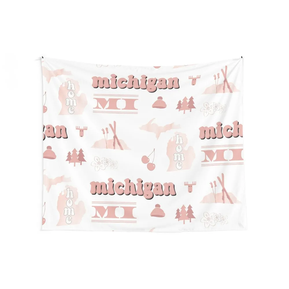 Peach Blush Pink Watercolor Michigan US State Sticker Pack Tapestry Room Decoration Korean Style Aesthetic Room Decors Tapestry