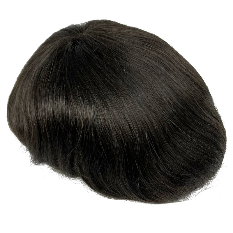 Nieuwe Aankomst Mannen Toupetje 100% Menselijk Haar Dunne Huid Basis Pu Poly Toupet Haar Voor Mannen 8X10 Inch Donkerbruin Menselijk Haar