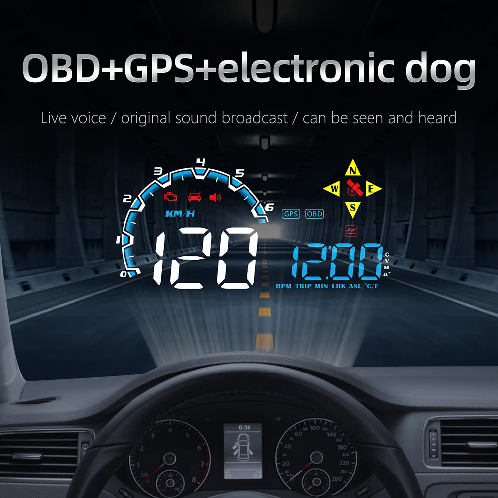 Car HUD Gauge Head Up Display OBD2 GPS Speed Korean Voice Alert Alarm Warning for All Cars
